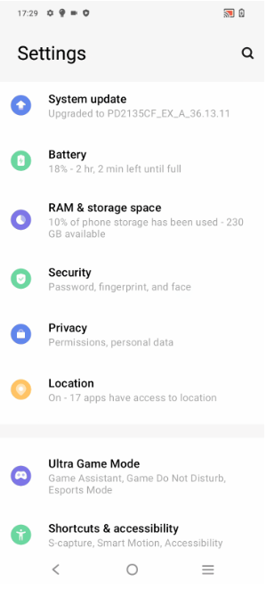 Vivo Settings Security option