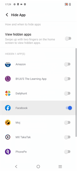 Turning on app hiding in Vivo