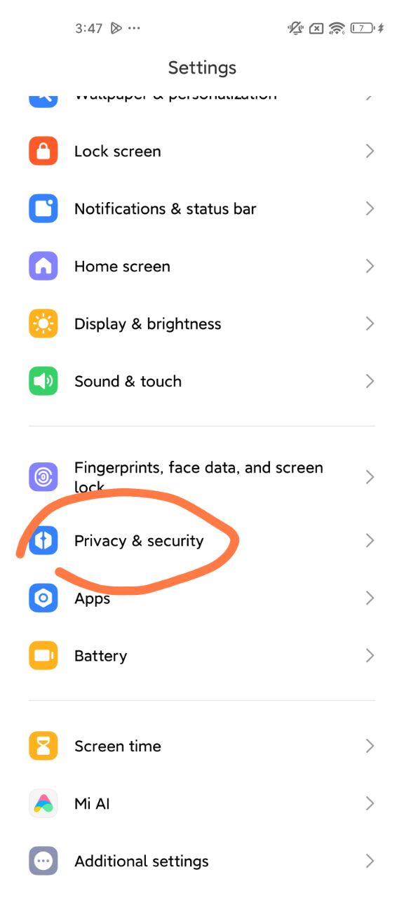 Xiaomi Settings Privacy & security