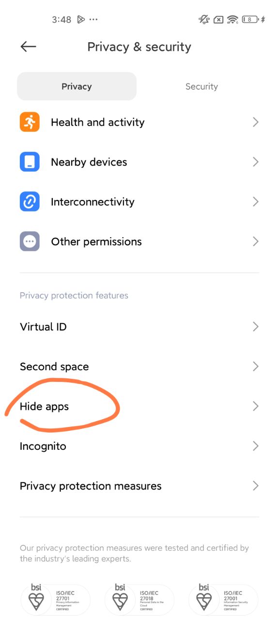 Hide APPs option in Xiaomi
