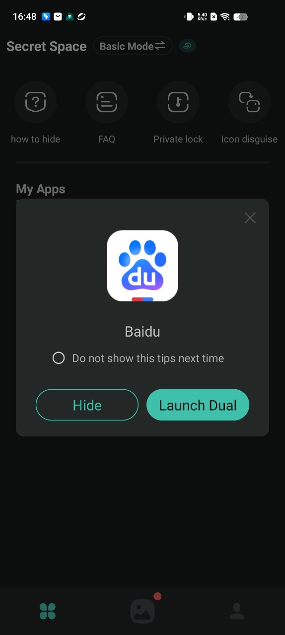 Launching dual app in Secret Space