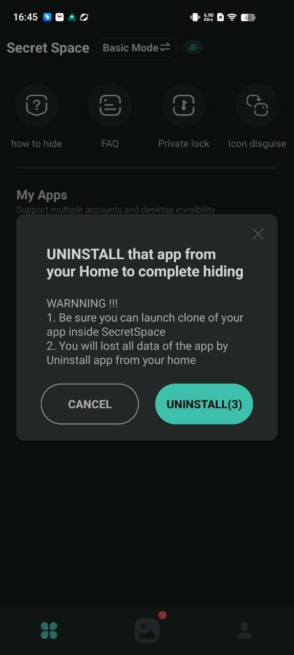 Hiding original app in Secret Space