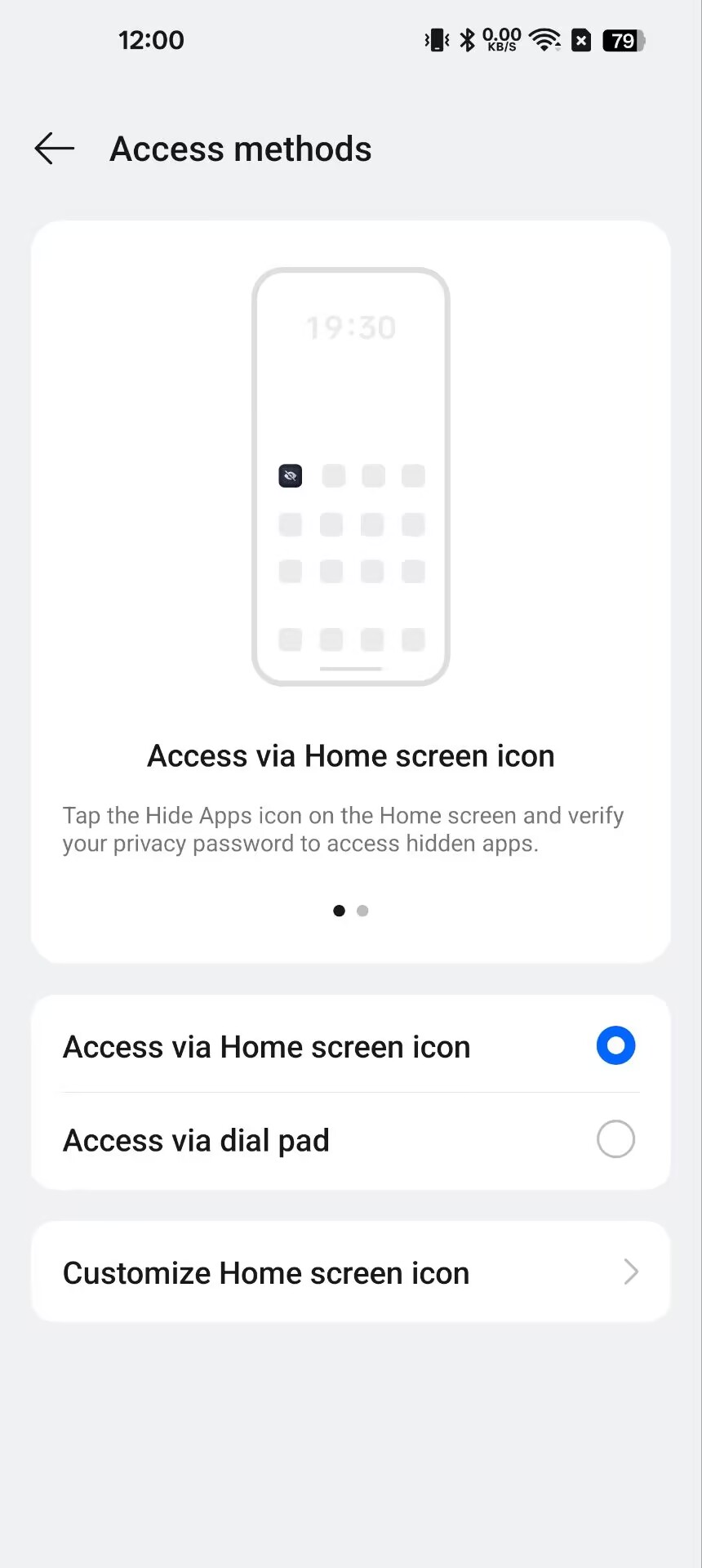 Access methods for hidden apps