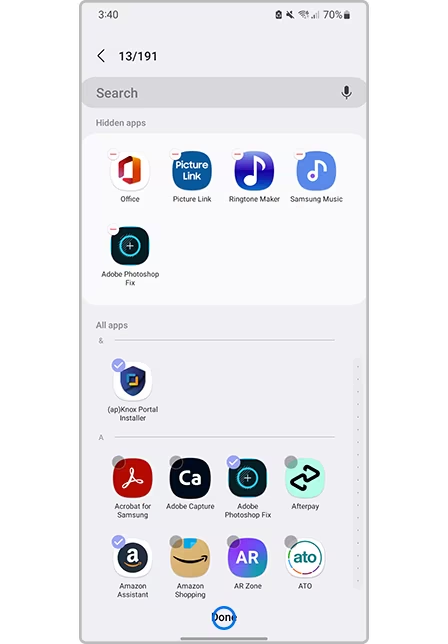 Applying changes in Samsung Hide apps