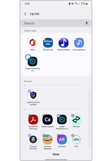 Unhiding apps in Samsung